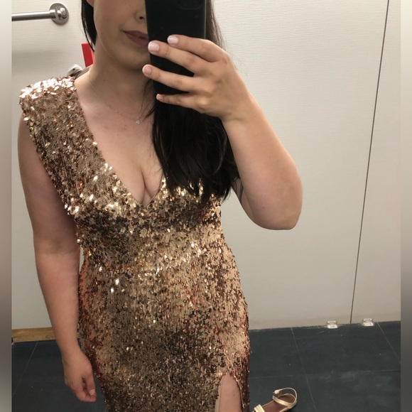 Incredible Rose Gold Sequin Full Length Formal Helsi Dress - Picture 2 of 9